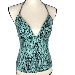 Victoria Secret Swim Tankini Top Teal Green Vine Print Halter Womens Sz 34C